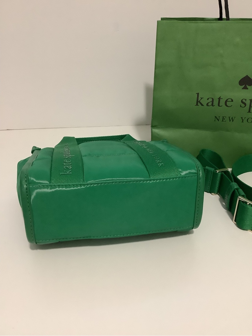 NEW kate spade Kip Puffy Fabric Quilted Mini Tote Bag - Green Bean KM668 - Picture 7 of 11